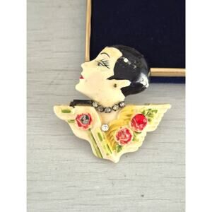 Vintage 1980s Art Deco Lady Flapper Pin Brooch